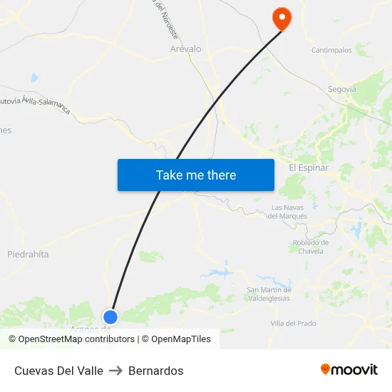 Cuevas Del Valle to Bernardos map