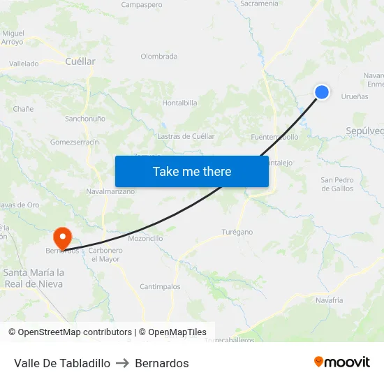 Valle De Tabladillo to Bernardos map