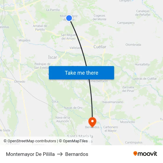 Montemayor De Pililla to Bernardos map