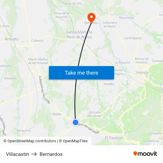 Villacastín to Bernardos map