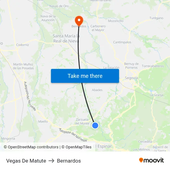Vegas De Matute to Bernardos map
