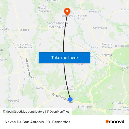 Navas De San Antonio to Bernardos map