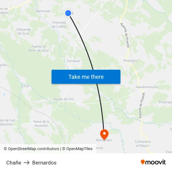 Chañe to Bernardos map