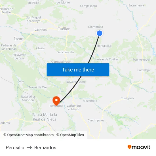 Perosillo to Bernardos map