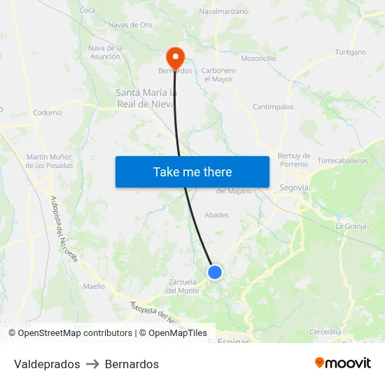 Valdeprados to Bernardos map