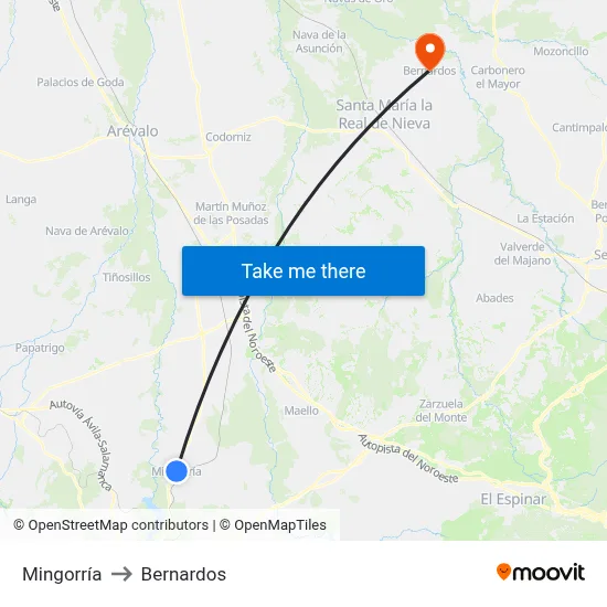 Mingorría to Bernardos map