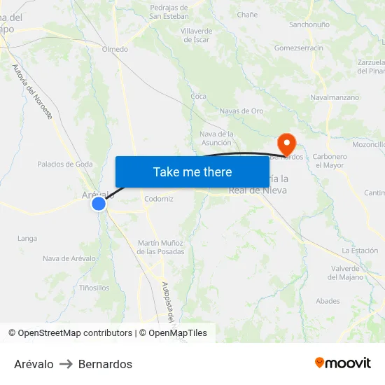 Arévalo to Bernardos map