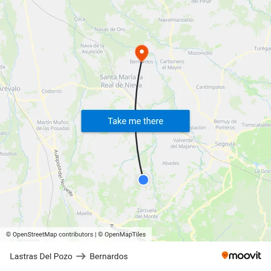 Lastras Del Pozo to Bernardos map