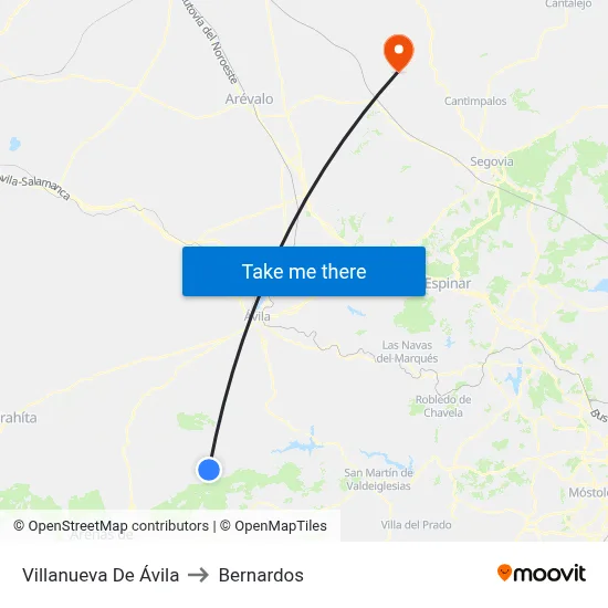 Villanueva De Ávila to Bernardos map