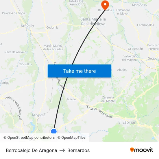 Berrocalejo De Aragona to Bernardos map