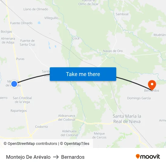 Montejo De Arévalo to Bernardos map