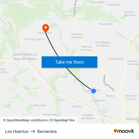 Los Huertos to Bernardos map