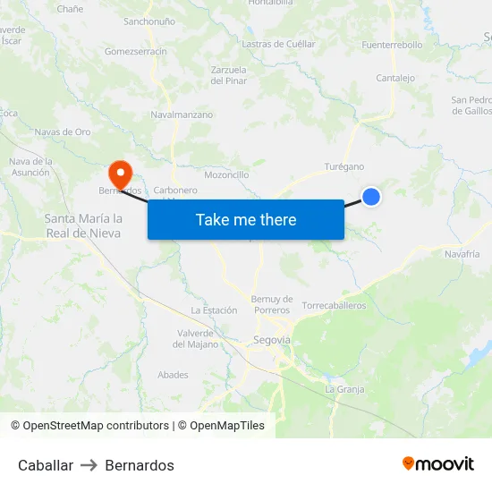 Caballar to Bernardos map