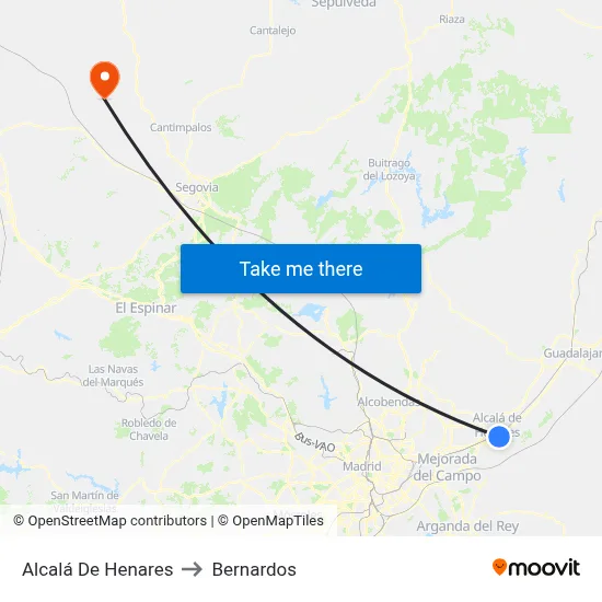 Alcalá De Henares to Bernardos map