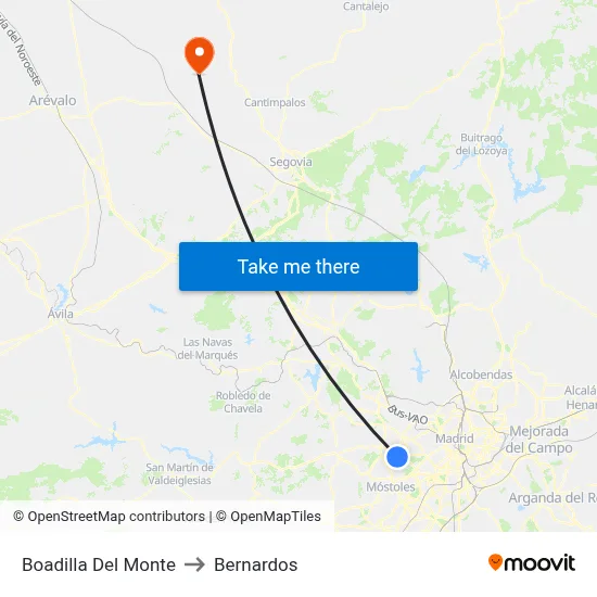 Boadilla Del Monte to Bernardos map