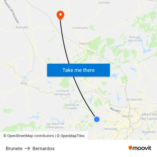 Brunete to Bernardos map