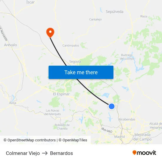 Colmenar Viejo to Bernardos map