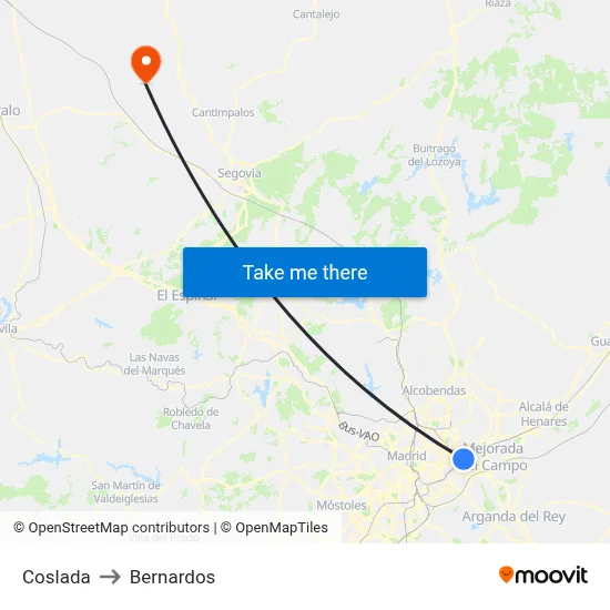 Coslada to Bernardos map