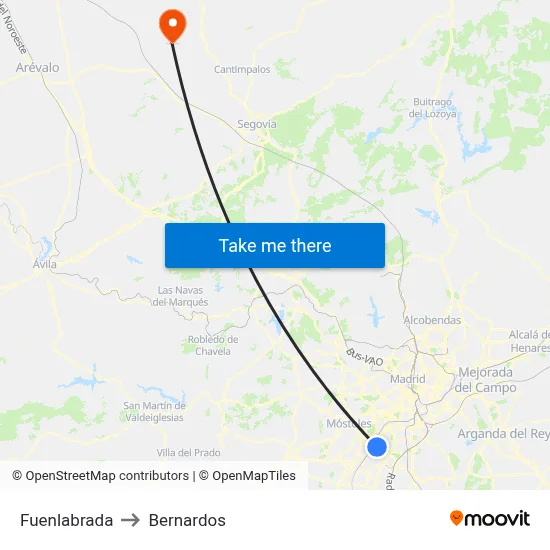 Fuenlabrada to Bernardos map