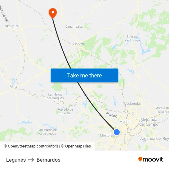 Leganés to Bernardos map