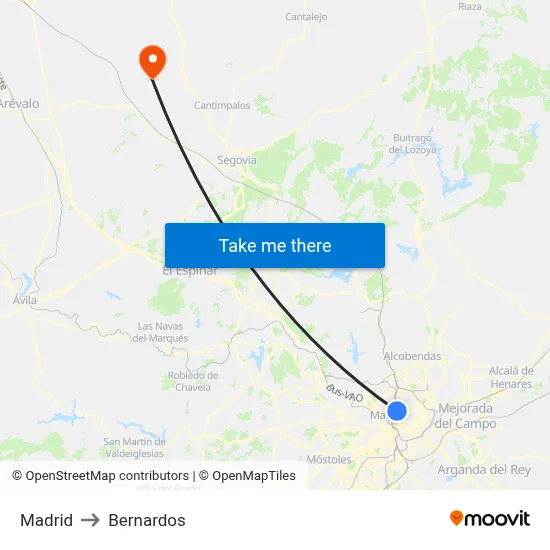 Madrid to Bernardos map