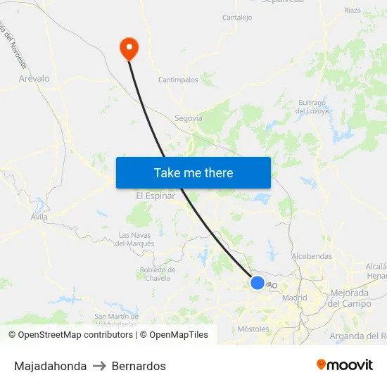 Majadahonda to Bernardos map