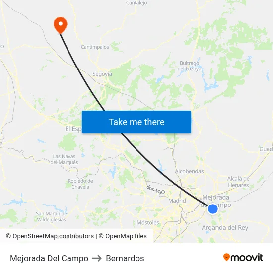 Mejorada Del Campo to Bernardos map