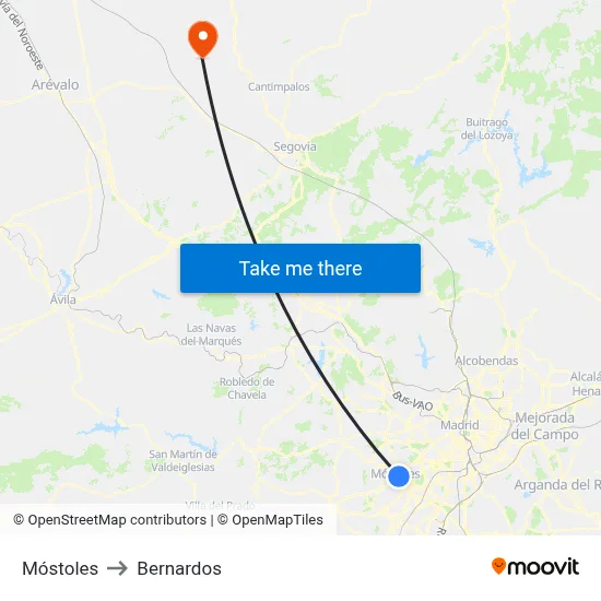 Móstoles to Bernardos map