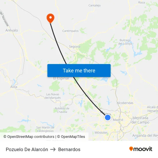 Pozuelo De Alarcón to Bernardos map
