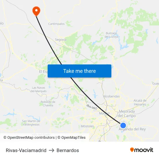 Rivas-Vaciamadrid to Bernardos map