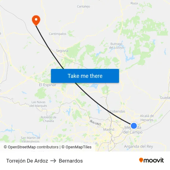 Torrejón De Ardoz to Bernardos map