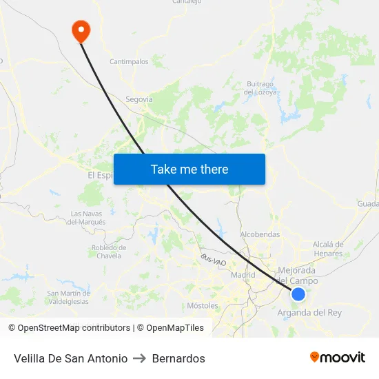 Velilla De San Antonio to Bernardos map
