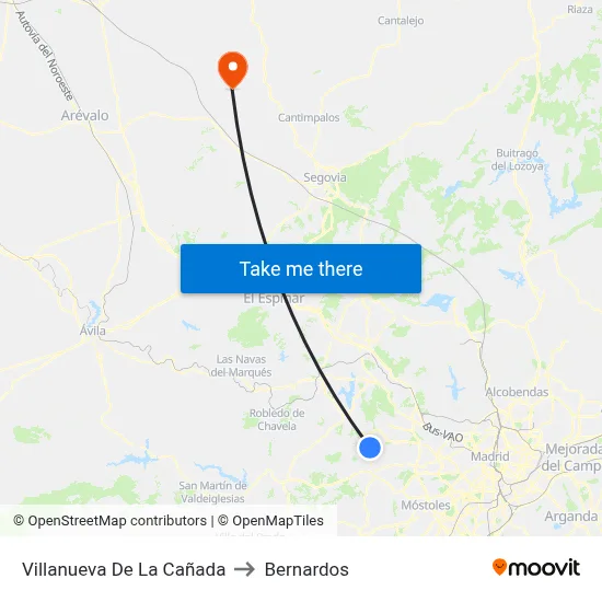 Villanueva De La Cañada to Bernardos map