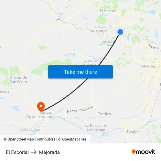 El Escorial to Mejorada map