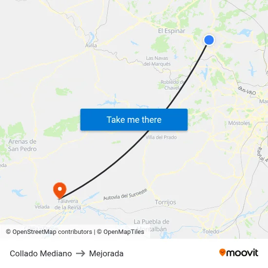 Collado Mediano to Mejorada map