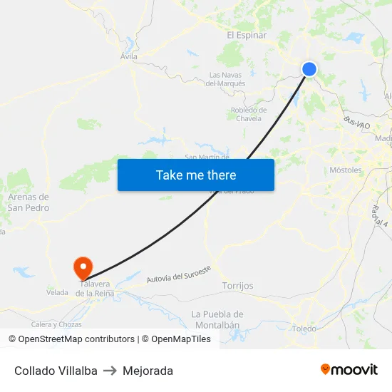 Collado Villalba to Mejorada map