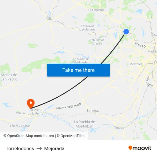 Torrelodones to Mejorada map