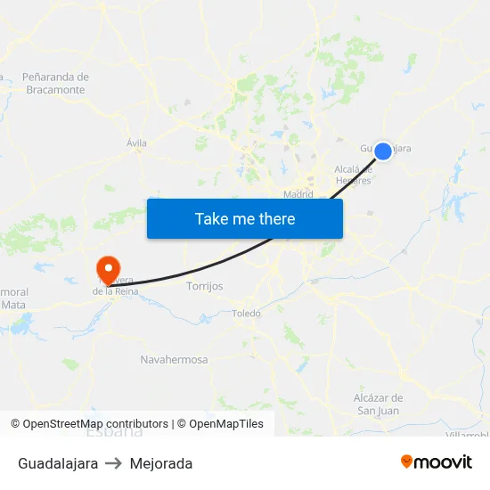 Guadalajara to Mejorada map
