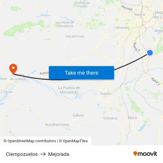 Ciempozuelos to Mejorada map