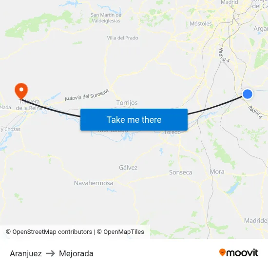Aranjuez to Mejorada map
