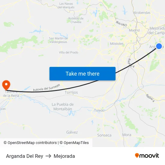 Arganda Del Rey to Mejorada map
