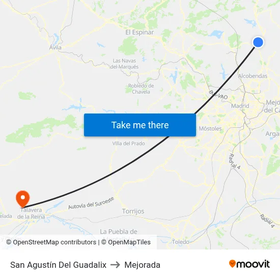 San Agustín Del Guadalix to Mejorada map