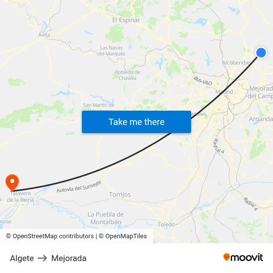 Algete to Mejorada map