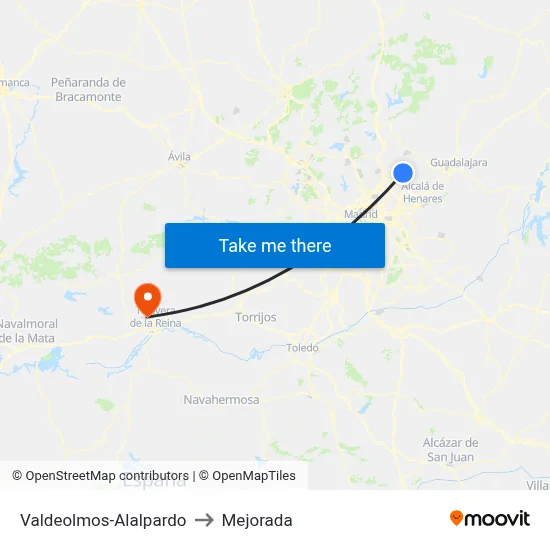 Valdeolmos-Alalpardo to Mejorada map