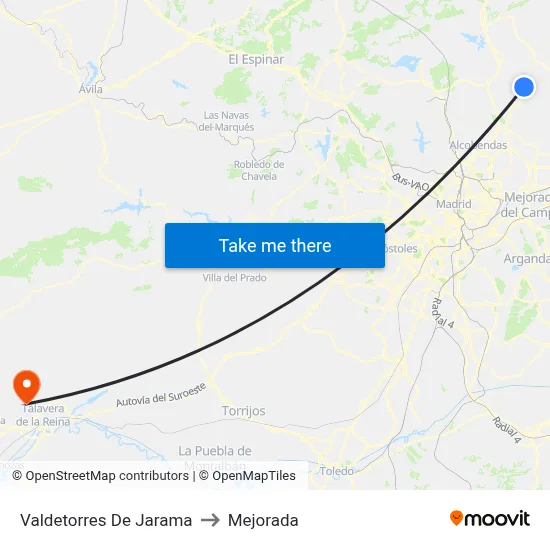 Valdetorres De Jarama to Mejorada map