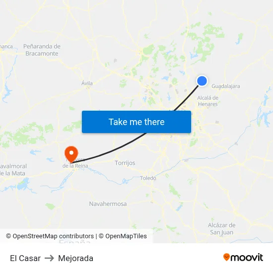 El Casar to Mejorada map