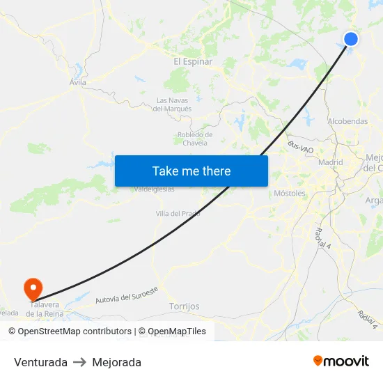 Venturada to Mejorada map