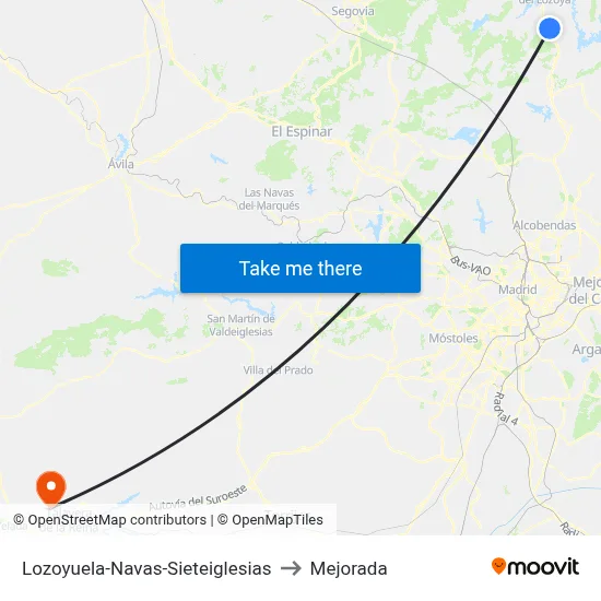 Lozoyuela-Navas-Sieteiglesias to Mejorada map
