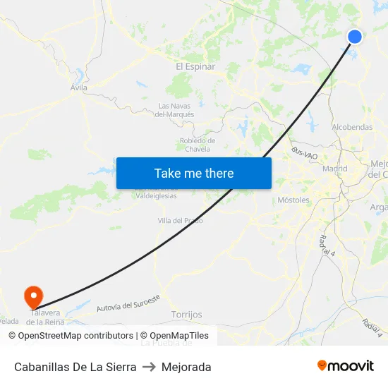 Cabanillas De La Sierra to Mejorada map