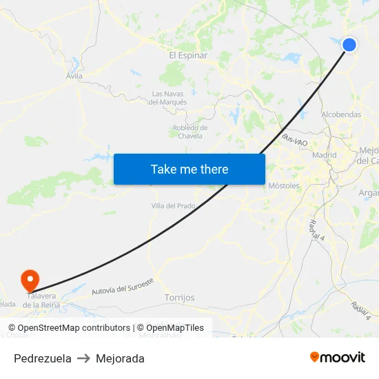 Pedrezuela to Mejorada map